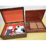Victorian mahogany travelling correspondence box, hinged lid with fitted and divided interior and