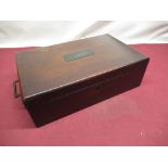 C19th mahogany travelling stationary box inset with letter and pen tray, with recessed campaign