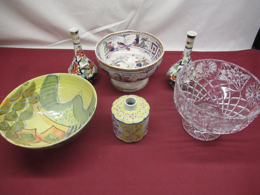 Pair of early C20th Keeling & Co Ltd Losol ware octagonal baluster design vases decorated in