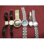 Citizen Elegance quartz wristwatch with date, Timex hand wound wristwatch with date, four other