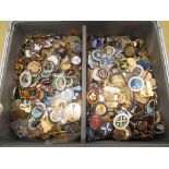 Aluminium flight case containing a large collection of bowls & bowling club related lapel badges,