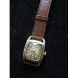 1940's Hamilton Wadsworth gold filled hand wound wristwatch on leather strap, stepped Tonneau case