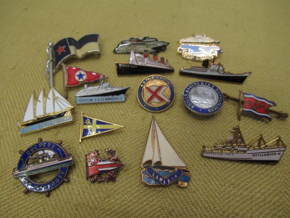 Selection of various ship related enamel and pin badges including Seacat, Queen Mary, Waverley, - Image 2 of 4