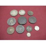 Two Geo.III cartwheel pennies, Geo.III 1797 Britannia tuppence, Victorian 1889 silver crown Keizer