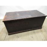 Late C19th pine blanket box with partly fitted interior with candle drawer hand made steel strap