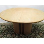 Skovby Art Deco style oak extending dining table, oval top with additional leaf, on column