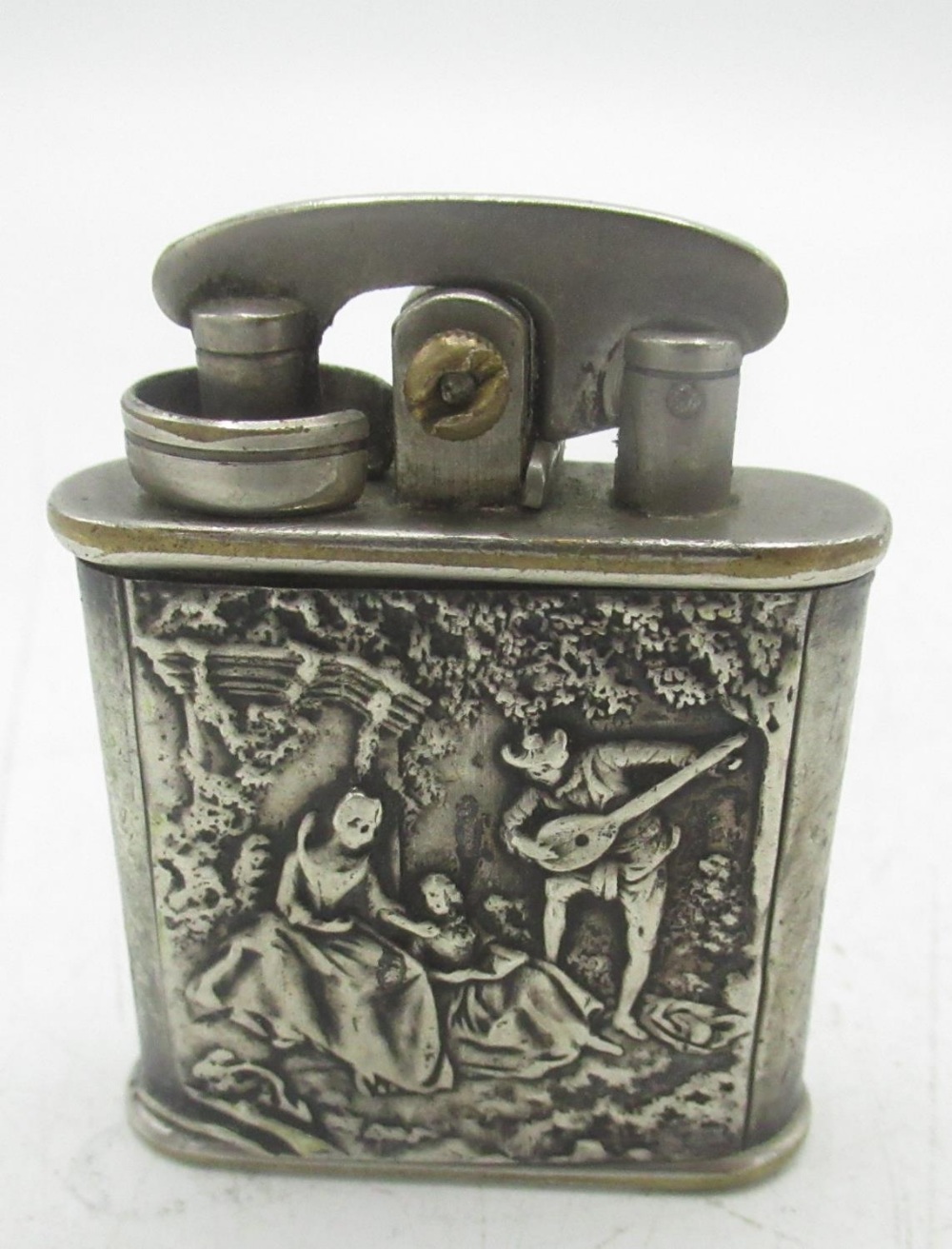 Colibri Original silver 850 banded lighter, scene of a bard playing to two ladies - Image 3 of 5