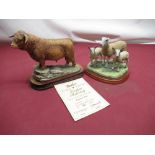 Large Border Fine Arts group "Highland Bull" 196/950 complete with COA (AF) on shaped mahogany stand