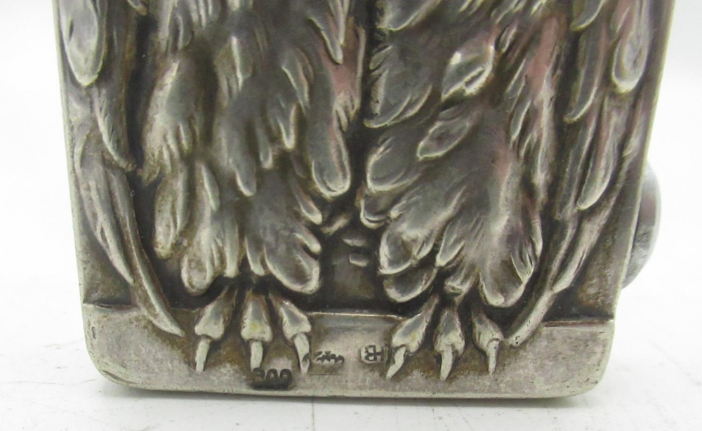 Continental silver lighter, Owl design, stamped 800 - Image 2 of 3