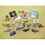 Selection of various flying related pin and other badges including Concorde, Spitfire, B.O.A.C,