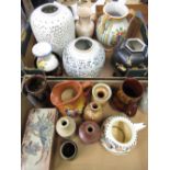 Three stoneware bottles, collection of stoneware jugs, Sadler vase, hexagonal black hand painted
