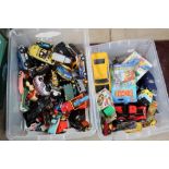 Two boxes of play worn cars inc. various different models and characters