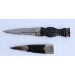 Scottish Sgian-Dubh with hallmarked silver collar and silver mounted sheath, Edinburgh 1978, total