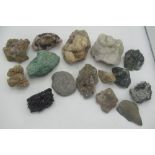 Clear Quartz crystal, Fuchsite specimen, other quartz and various mineral specimens (15)