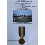 WWI casualty victory medal awarded to 4606 Pte. Charles William Sturdy Tate, 54th Battalion