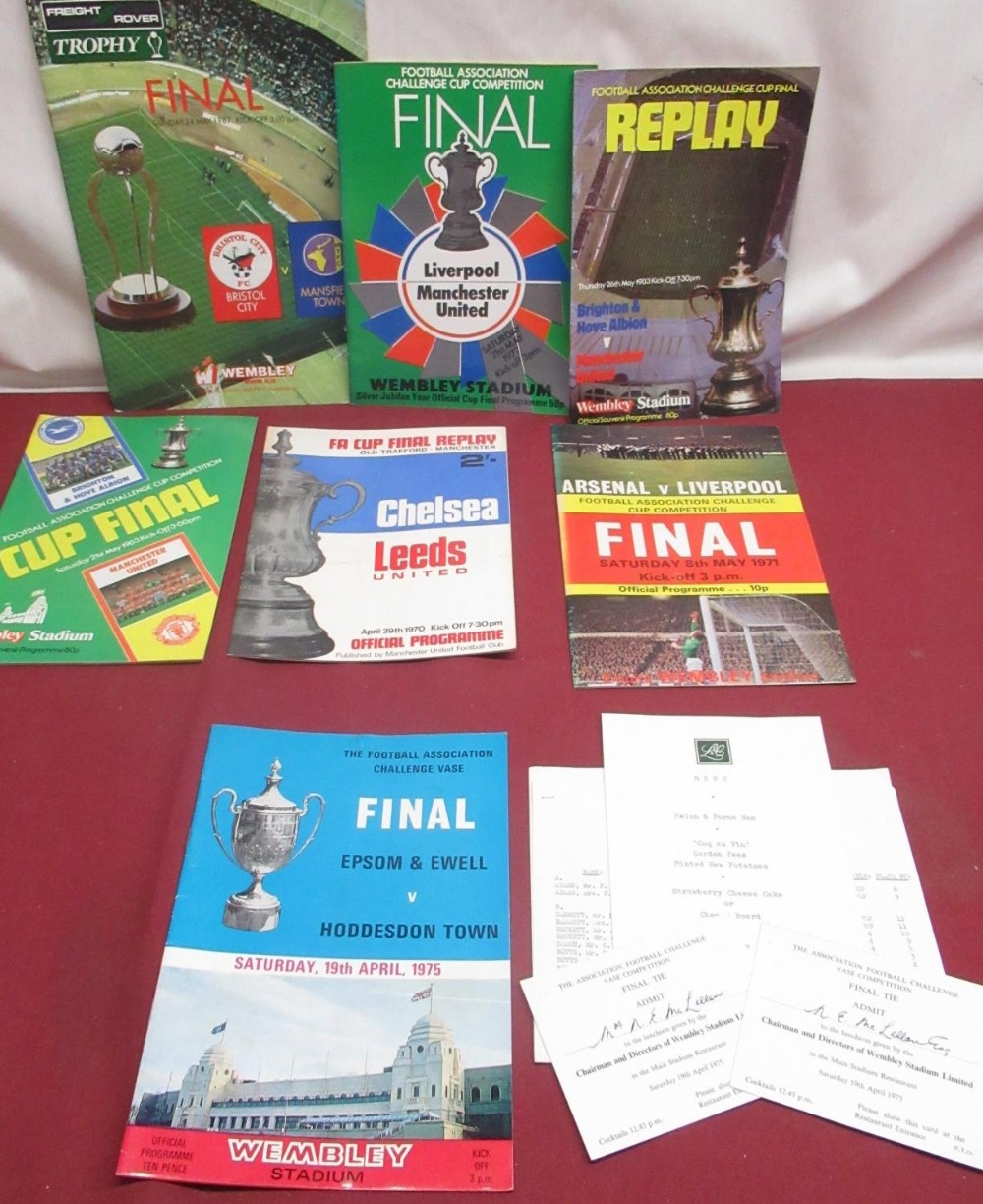 Seven FA Cup Finals programmes from 1970s & 80s signed by Norman Whiteside, Tommy Docherty, Tommy