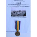 WWI casualty victory medal awarded to 2479 Pte. Mark Wheeler 23rd Battalion Australian Infantry,