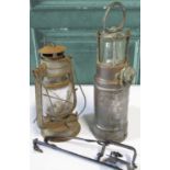 Oldham Automatic Type Lantern H34cm, a Tilley type oil lamp and a small trap (3)