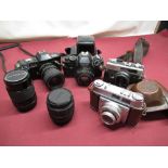 Chinon CP-7M camera, Prinzflex 135mm lens (fungus in lens) (Pentax K fitting), Prinzflex 28mm