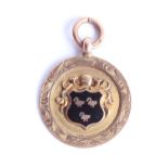 Hallmarked 9ct gold and enamel football fob inscribed verso Selby & D.A.F. Lge Winners 1923-4, W2.