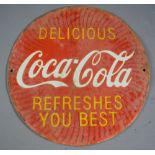 Steel pate Coca-Cola enamelled advertising sign. Diameter:30.4cm