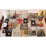 Collection of UK proof coin packs, commemoratives and medallions incl. 2010 London Olympic countdown