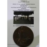 WWI bronze memorial plaque (death penny) for Harry Major, with card box of issue and CWGC research
