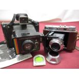 Voigtlander 6x6 Perkeo camera including ever ready case, Polaroid Colour Swinger instant camera with