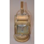 Vintage French railway lamp with green, amber and clear glass panes. H34.2cm.