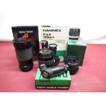 Various lenses for Canon/FD fit, including Hanimex 135mm F2.8 lens, Vivitar 28 - 105 lens, Vivitar