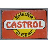 Castrol Wakefield Motor Oil enamel advertising sign, L27.9 x H18cm