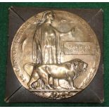 Australian WWI bronze memorial plaque (death penny) for John Henry Meade, with original card box