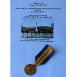 WWI casualty victory medal awarded to Pte. J Muldowney (818241 26th Battalion Canadian Infantry