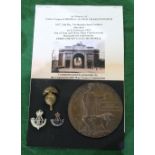 WWI bronze memorial plaque (death penny) for Thomas Alfred Charlesworth, with card box of issue (