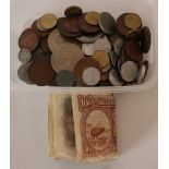 Collection of foreign and Channel Islands coinage with some UK and commonwealth bank notes