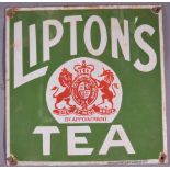 Sqare Lipton's Tea steel enamelled advertising sign and marked "Wood & Penfold Ltd London East, 30.5