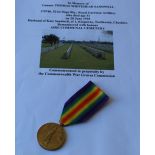 WWI casualty victory medal awarded to Gunner Thomas Whitehead Sandwell (179740, 521 st. Siegt BTY.