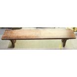 C20th French country oak pig bench, L180cm, H45cm
