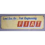 Enamel FIAT advertising sign, "Land, Sea, Air...Engineering. L51.1cmxH15.4cm