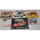 6 plastic model cars: 2x 1/24 Lancia Stratos, 1 built the other has just been started, 1x 1/24