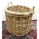 Large woven canework cylindrical Country House two-handled log basket, H66 D62cm
