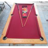 Withdrawn - Oak framed Billiards table, red baize covered slate top on four turned legs