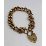9ct yellow gold curb link bracelet with heart padlock clasp, stamped 375, 53.7g