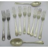 Set of eight Geo.V hallmarked silver three tine dessert forks, by Carrington & Co. London 1919 (6)