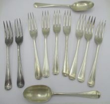 Set of eight Geo.V hallmarked silver three tine dessert forks, by Carrington & Co. London 1919 (6)