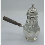 Geo.VI hallmarked silver chocolate pot, faceted baluster body with domed cover and finial, stepped