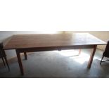 C20th light oak library table, planked rectangular top originally from St. Martin's Ampleforth, on