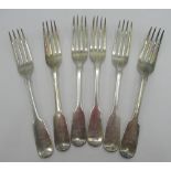 Set of six Victorian hallmarked silver Fiddle pattern dessert forks, initialled, by Henry Holland