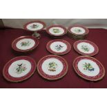 C19th Minton's dessert service, painted to centre with butterflies, moths and floral sprays in a