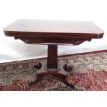 Will.IV mahogany tea table, hinged swivel folding top on scroll feet, H75cm, W92cm